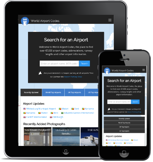 World Airport Codes responsive website for finding airport codes worldwide